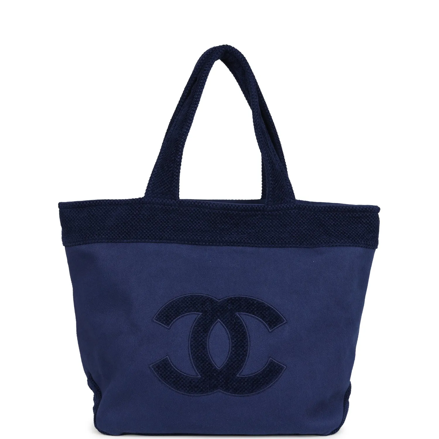 Chanel CC Beach Tote Bag & Towel Set Navy Blue Canvas & Terry