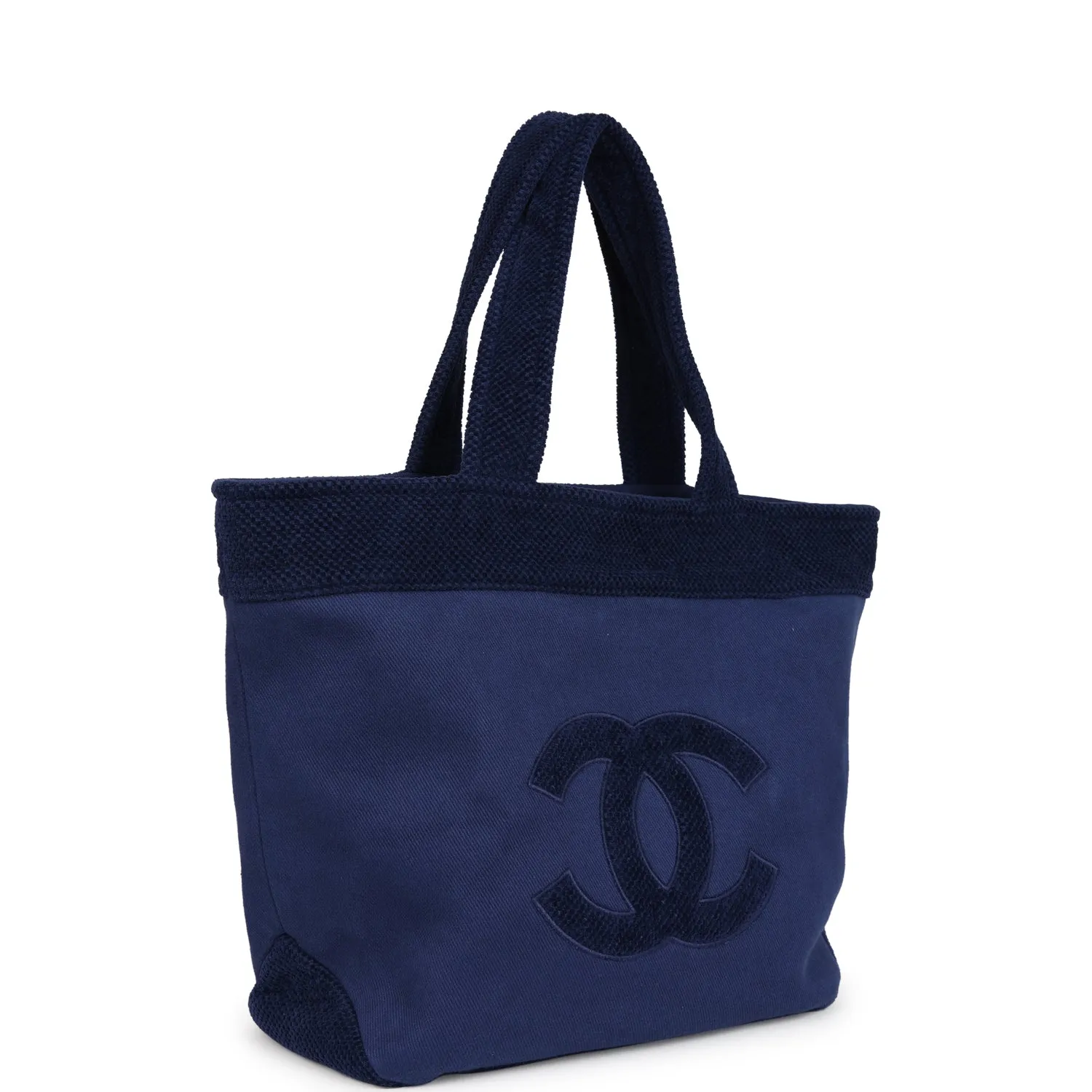 Chanel CC Beach Tote Bag & Towel Set Navy Blue Canvas & Terry