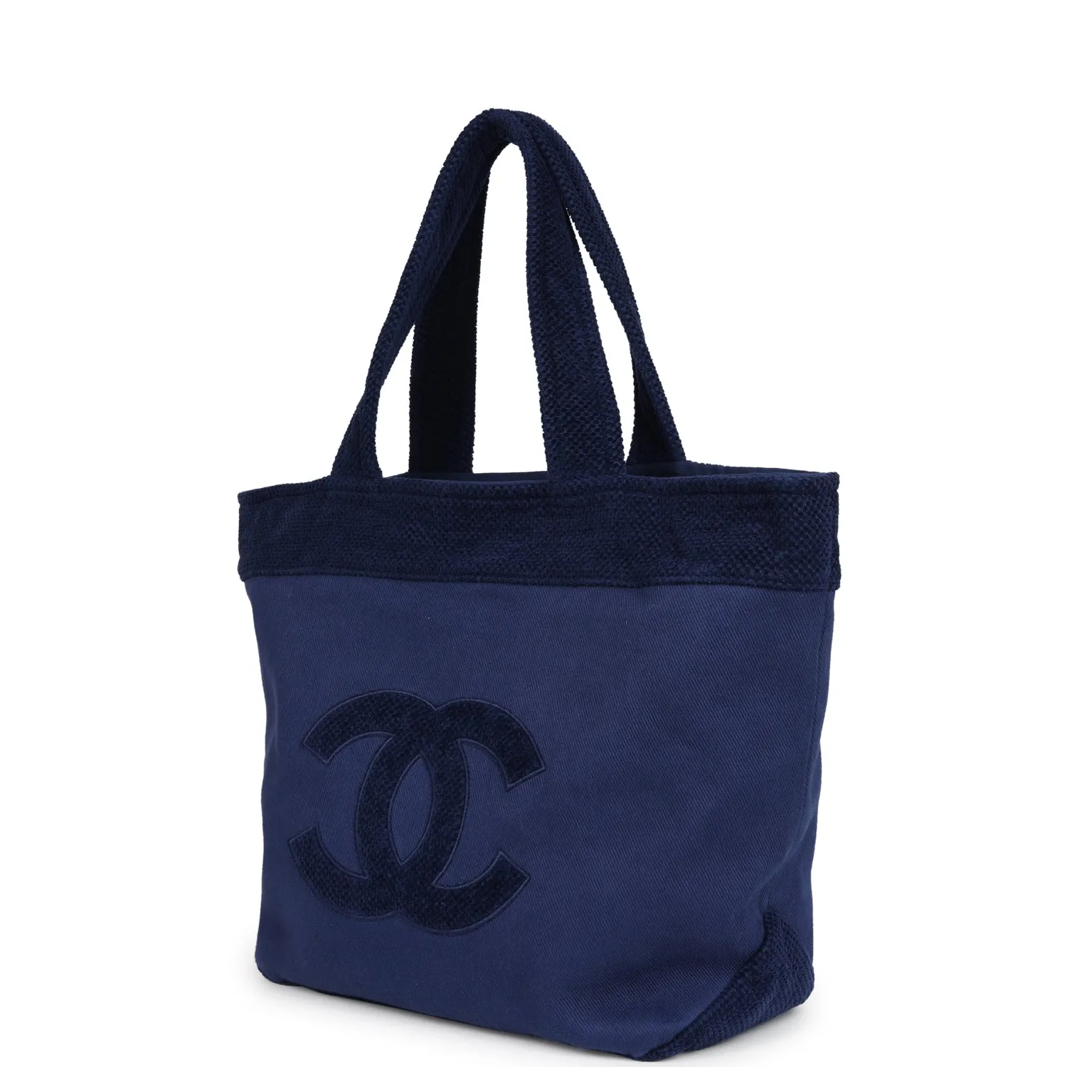 Chanel CC Beach Tote Bag & Towel Set Navy Blue Canvas & Terry