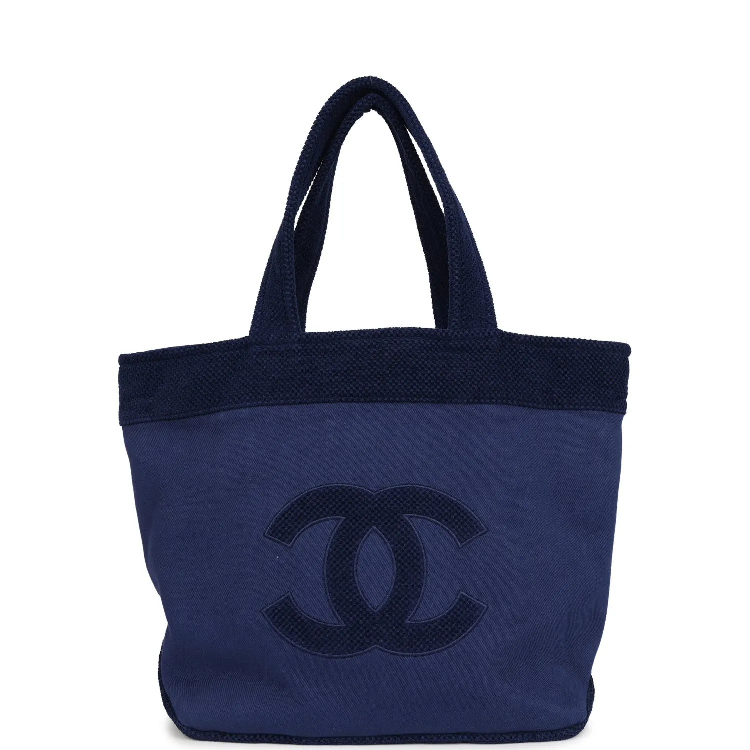 Chanel CC Beach Tote Bag & Towel Set Navy Blue Canvas & Terry