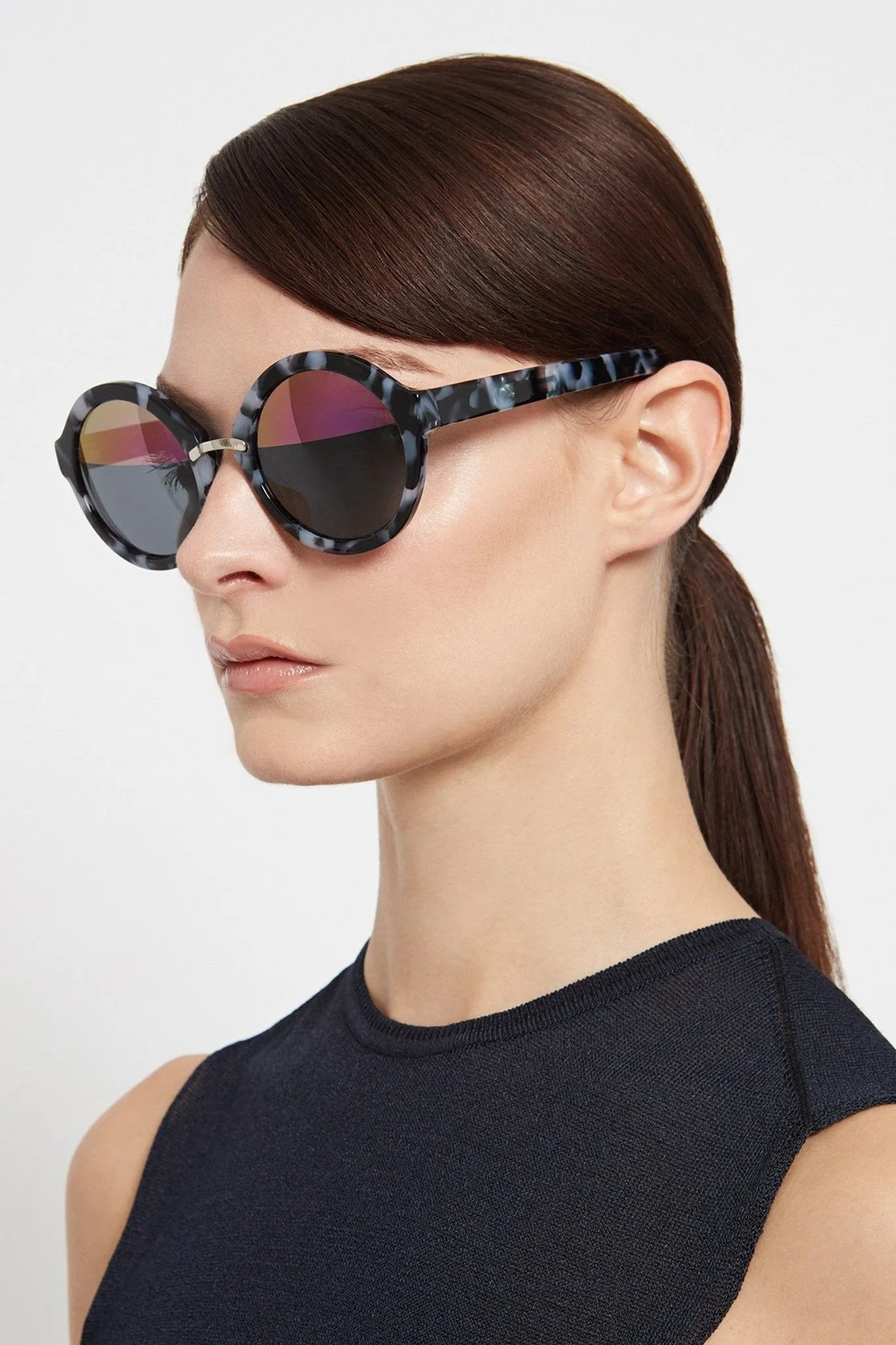 Charade 1: Round-Frame Granite-Effect Acetate and Split Mirrored Sunglasses