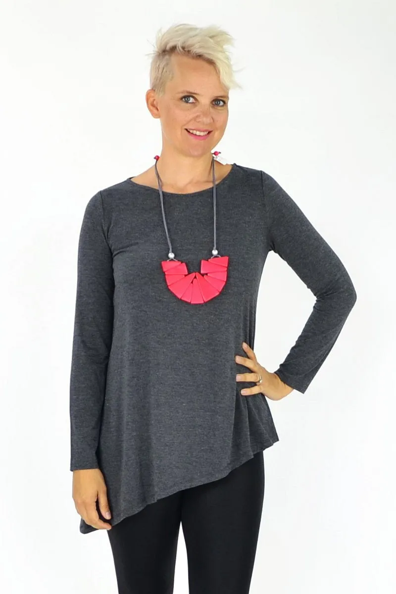 Charcoal Angled Hem Basic Tunic