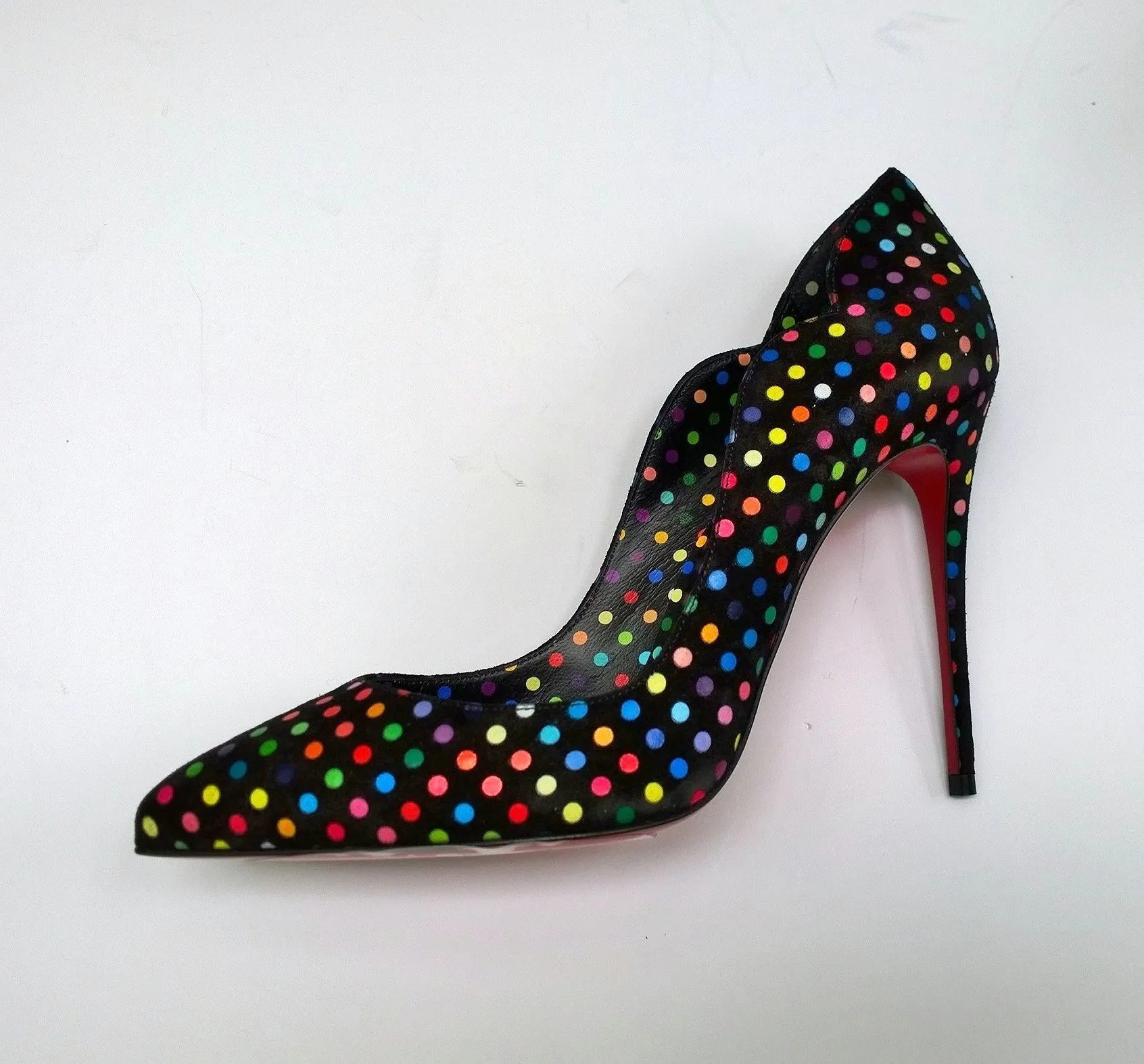 Christian Louboutin Hot Chick 100 Black Suede Polka Dot Heels