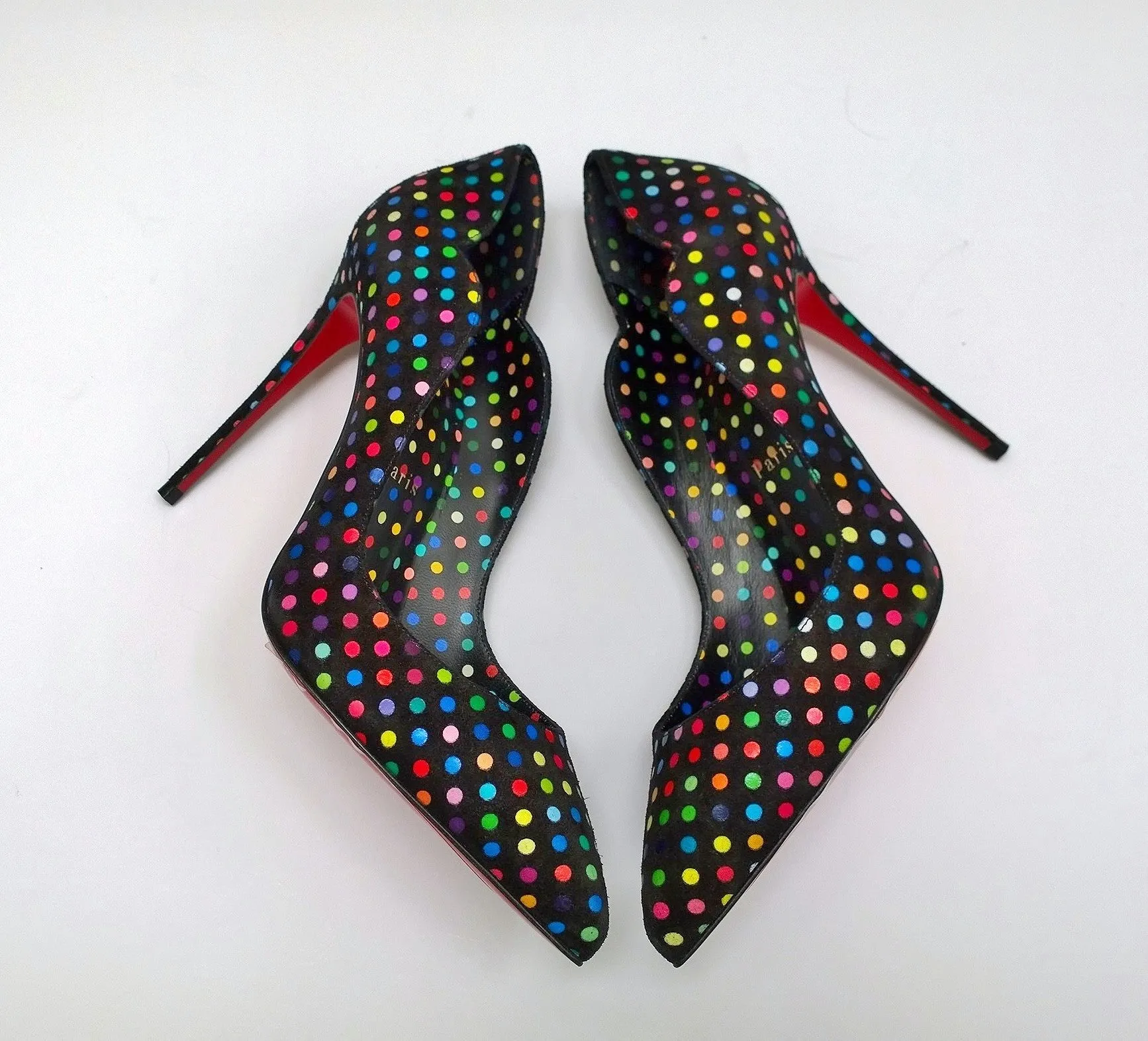 Christian Louboutin Hot Chick 100 Black Suede Polka Dot Heels