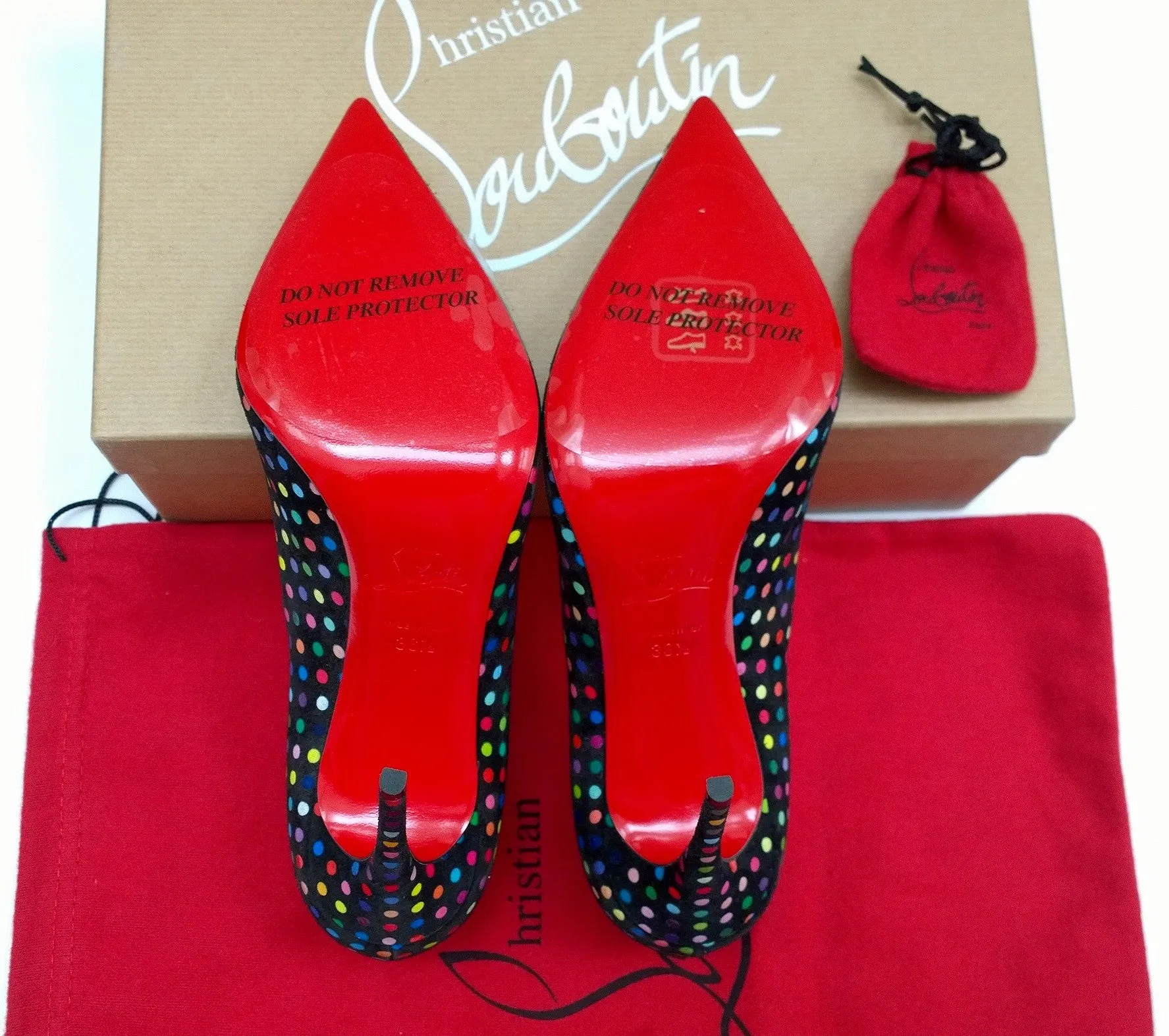 Christian Louboutin Hot Chick 100 Black Suede Polka Dot Heels