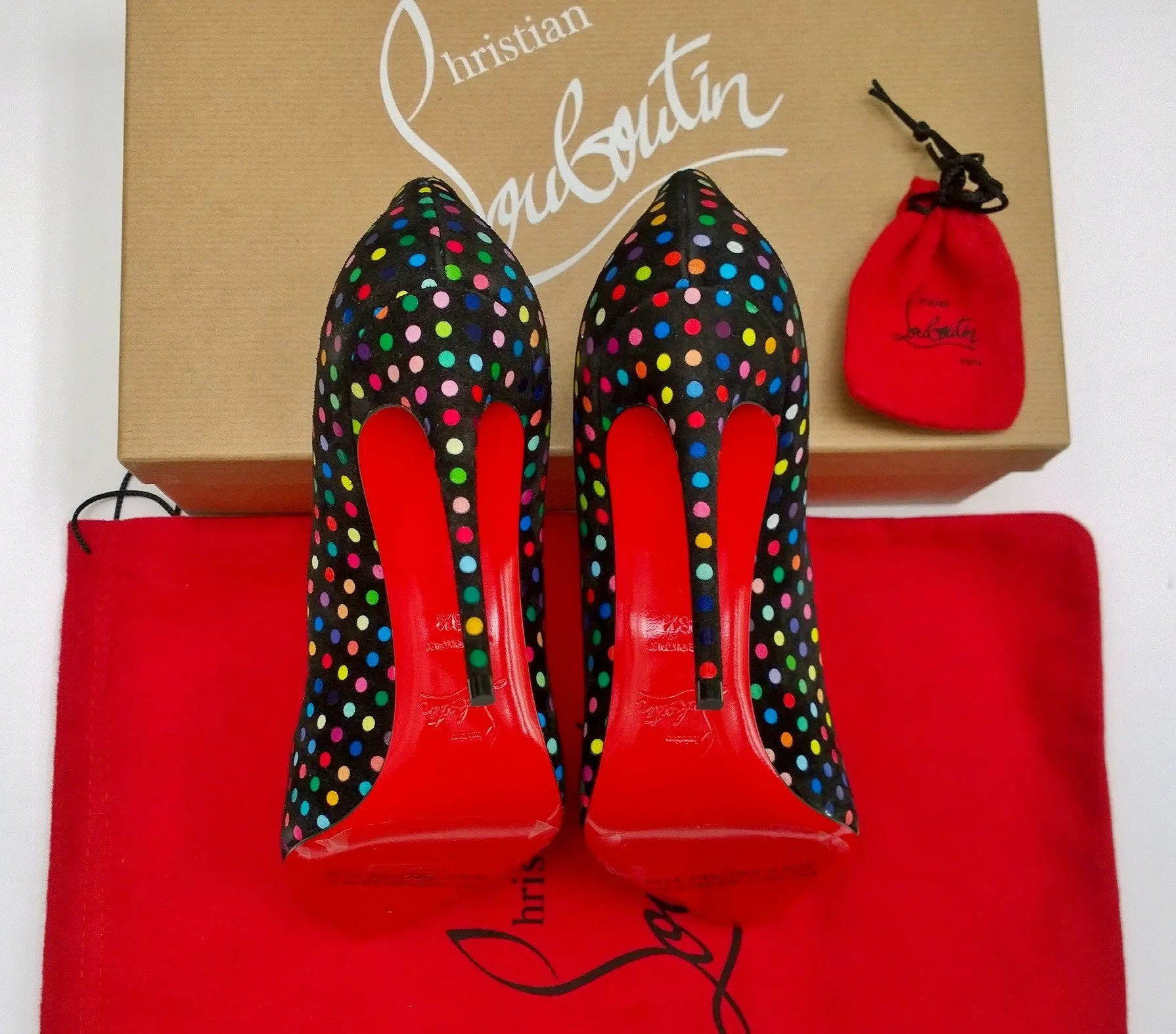 Christian Louboutin Hot Chick 100 Black Suede Polka Dot Heels