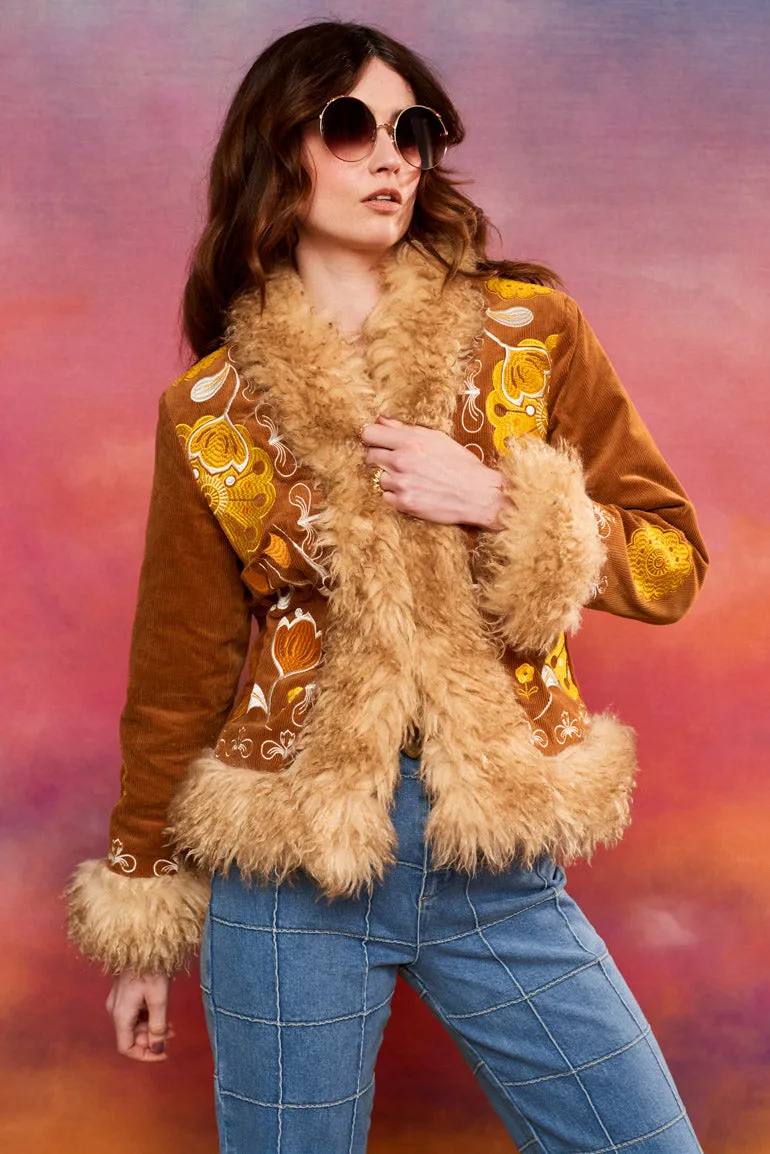 Cinnamon Girl Brown Embroidered Penny Lane Coat