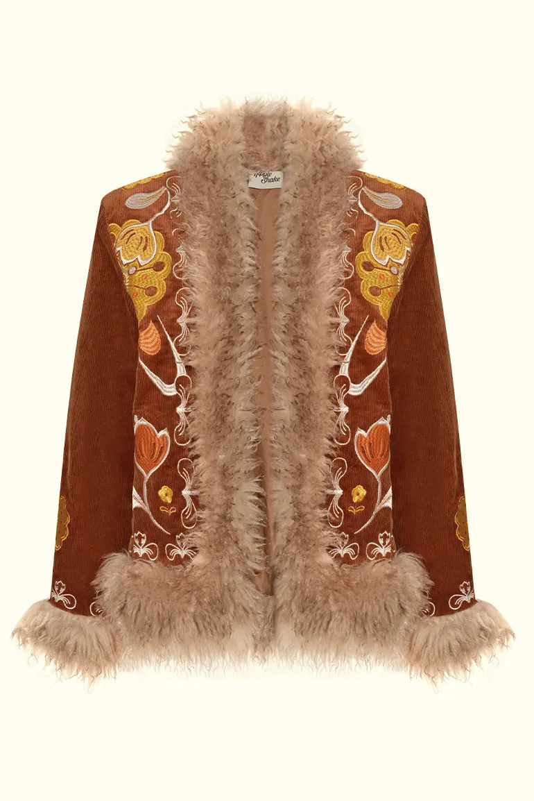 Cinnamon Girl Brown Embroidered Penny Lane Coat