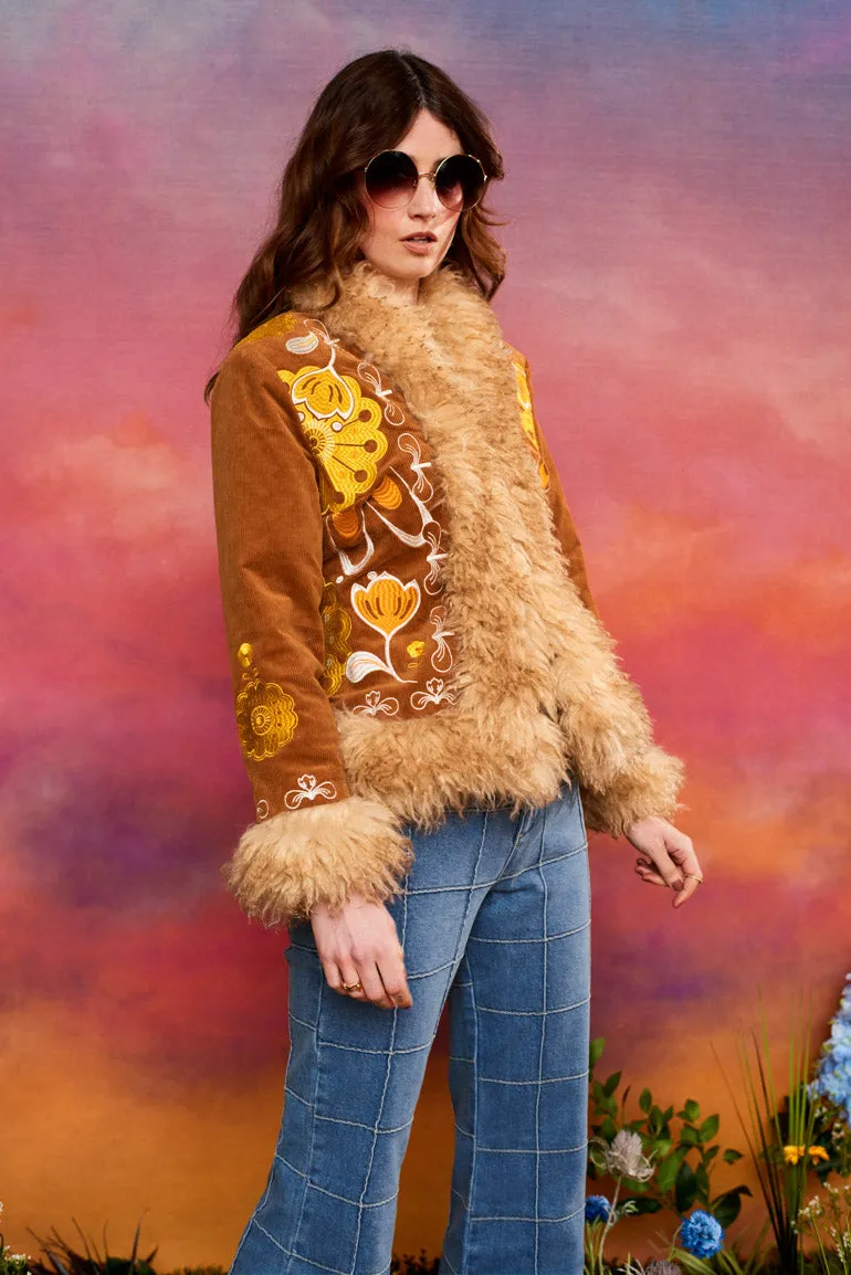 Cinnamon Girl Brown Embroidered Penny Lane Coat