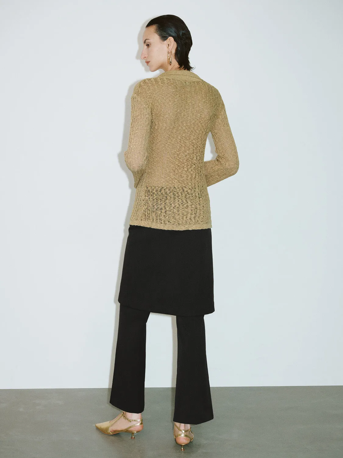 Collared Neck Skinny Knitted Cardigan