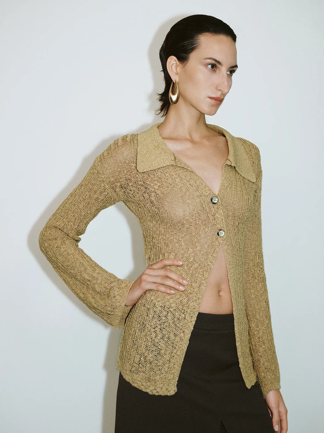 Collared Neck Skinny Knitted Cardigan