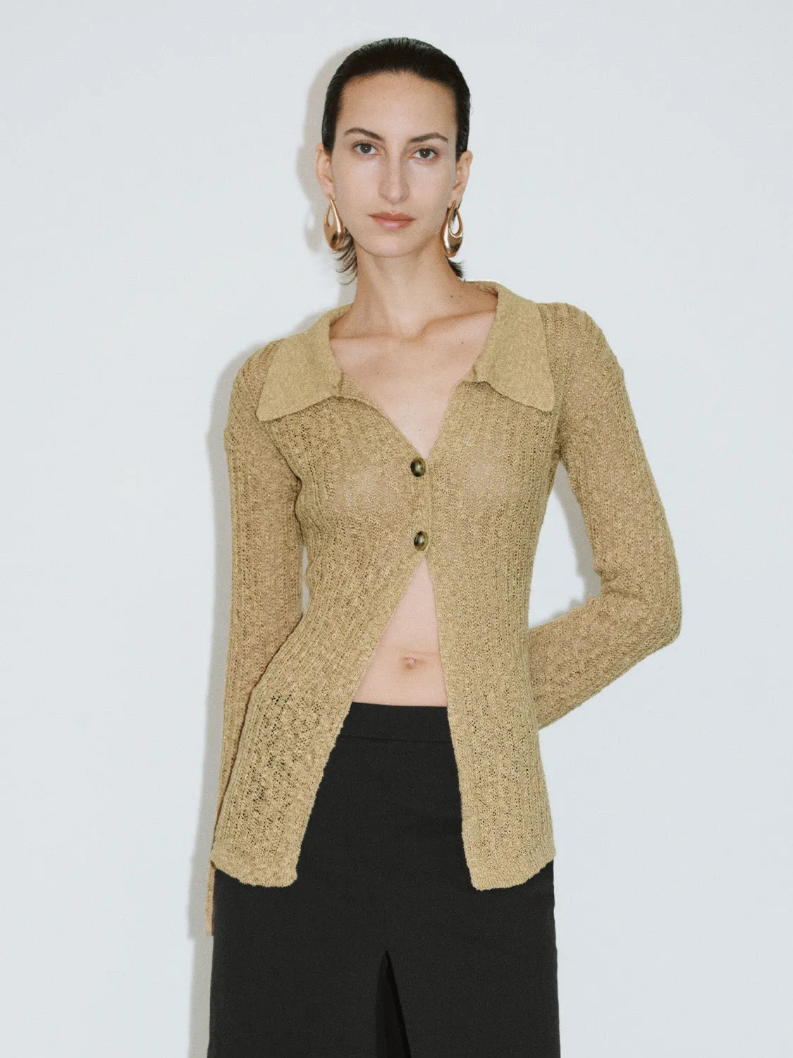 Collared Neck Skinny Knitted Cardigan