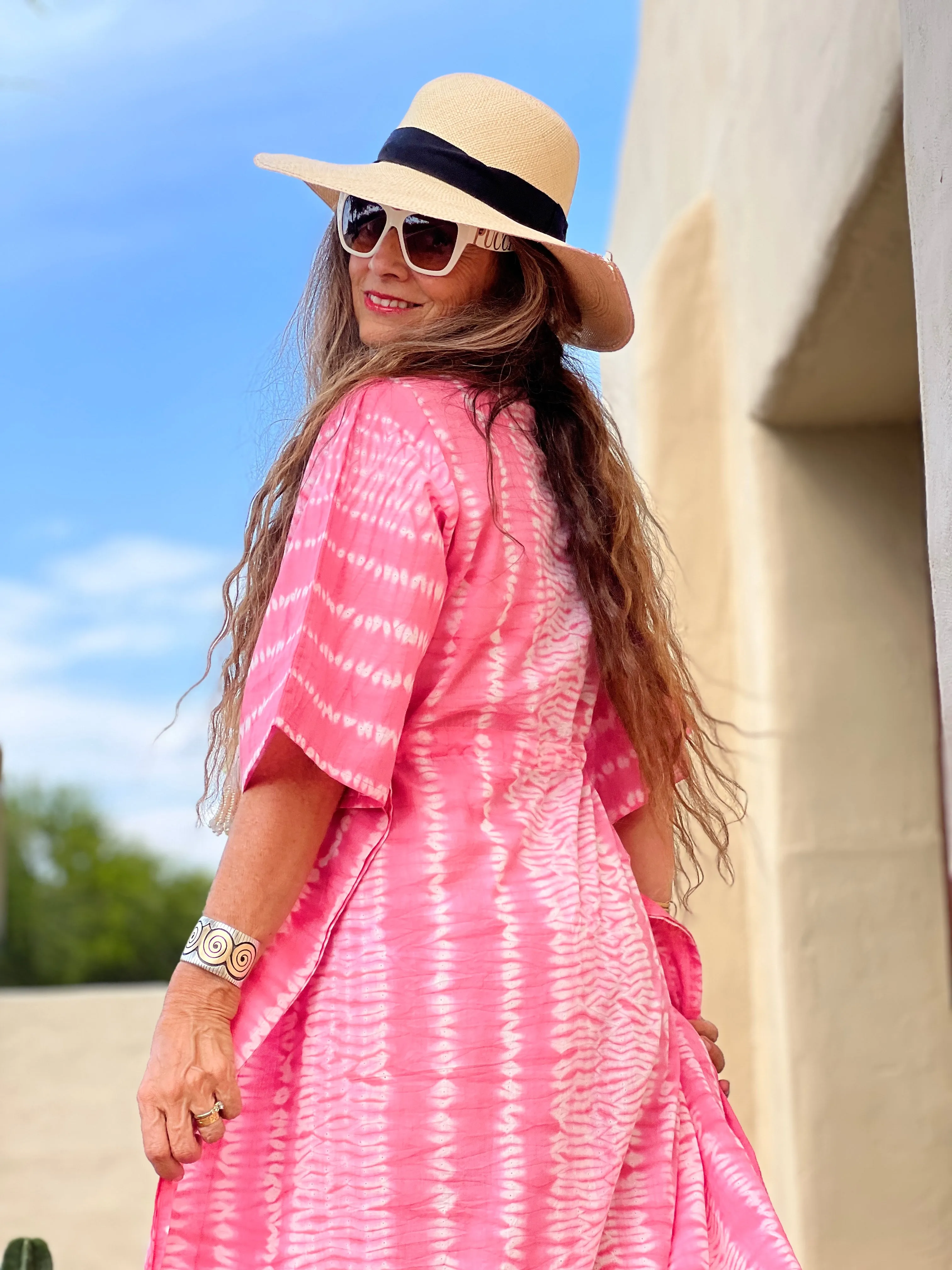 Cotton Candy Needle Shibori Maxi Kaftan Dress