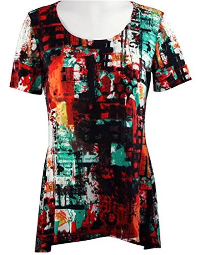 Crystal Fashions - Twilight, Short Sleeves, Hi-Lo Hem, Geometric Print Tunic Top