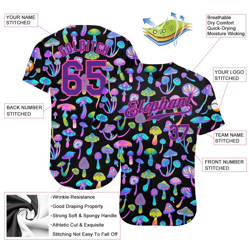 Custom 3D Pattern Design Magic Mushrooms Psychedelic Hallucination Authentic Baseball Jersey