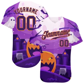 Custom 3D Pattern Halloween Pumpkins Horror Night Authentic Baseball Jersey