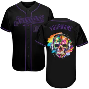 Custom Black Black-Purple Authentic Skull Fashion Baseball Jersey