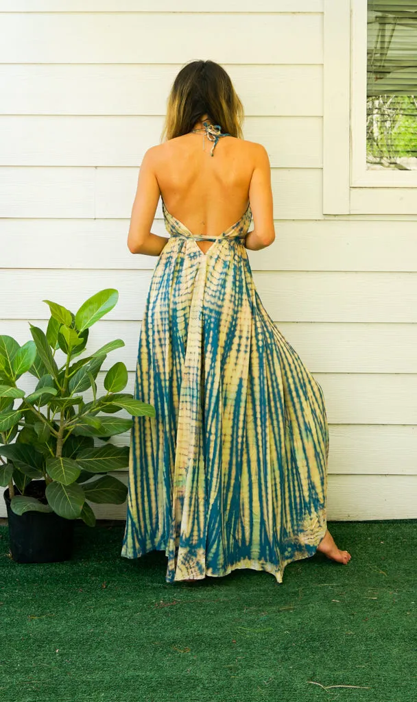 D1- Shibori Hand Dyed Goddess Boho Maxi Dress