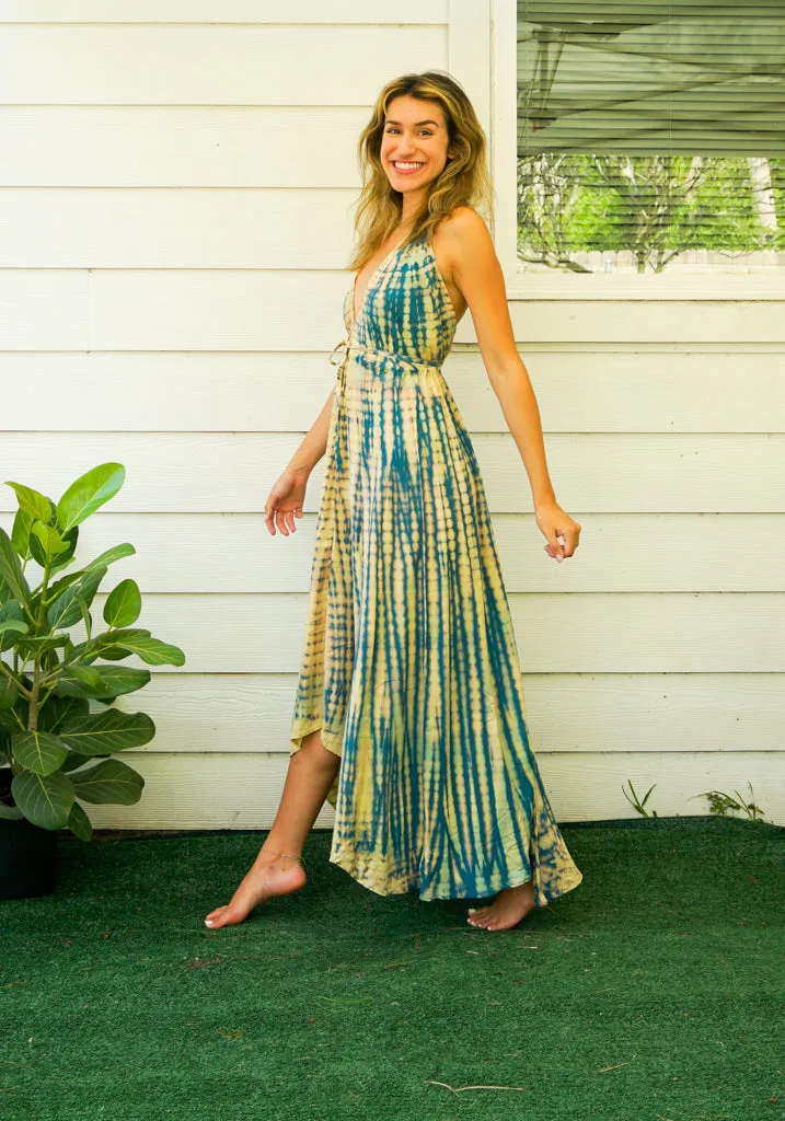 D1- Shibori Hand Dyed Goddess Boho Maxi Dress