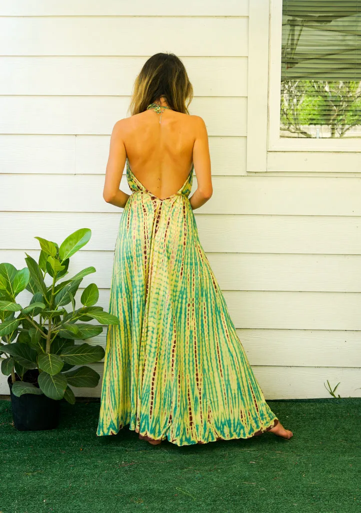 D3596- Shibori Hand Dyed Goddess Boho Maxi Dress