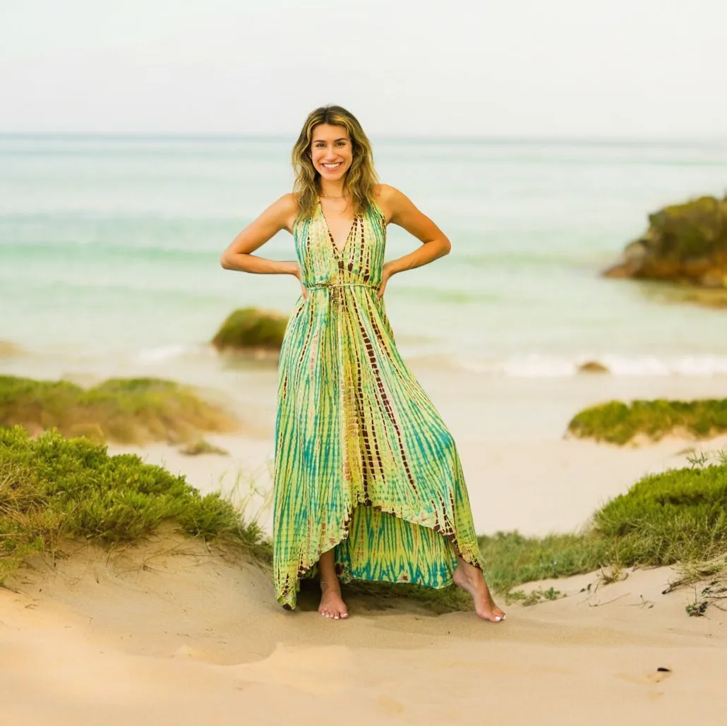 D3596- Shibori Hand Dyed Goddess Boho Maxi Dress