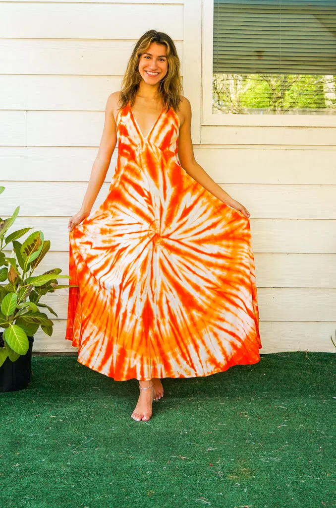 D8- Shibori Hand Dyed Goddess Boho Maxi Dress