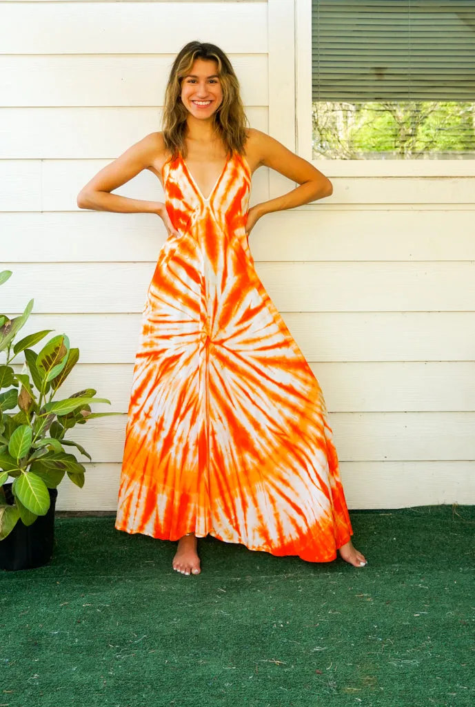 D8- Shibori Hand Dyed Goddess Boho Maxi Dress