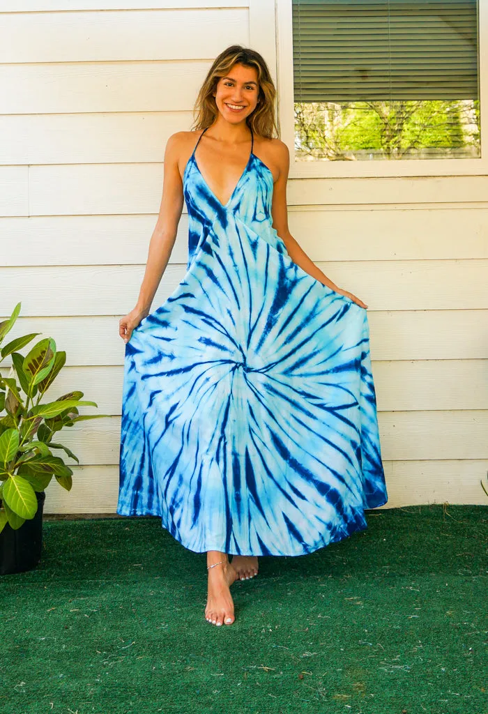 D9- Shibori Hand Dyed Goddess Boho Maxi Dress