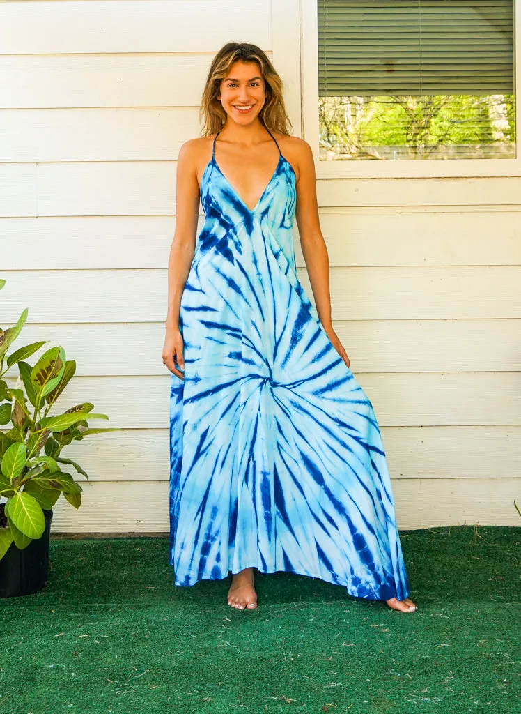 D9- Shibori Hand Dyed Goddess Boho Maxi Dress