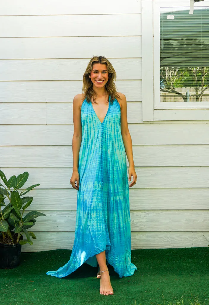 D9696- Shibori Hand Dyed Goddess Boho Maxi Dress