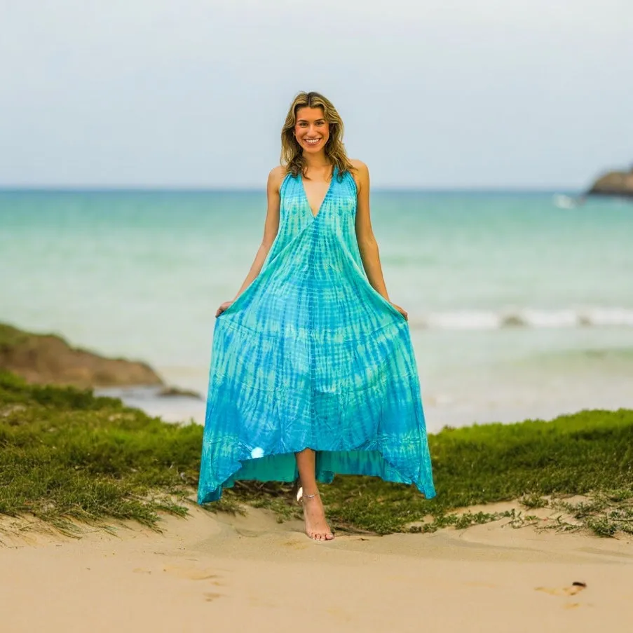 D9696- Shibori Hand Dyed Goddess Boho Maxi Dress