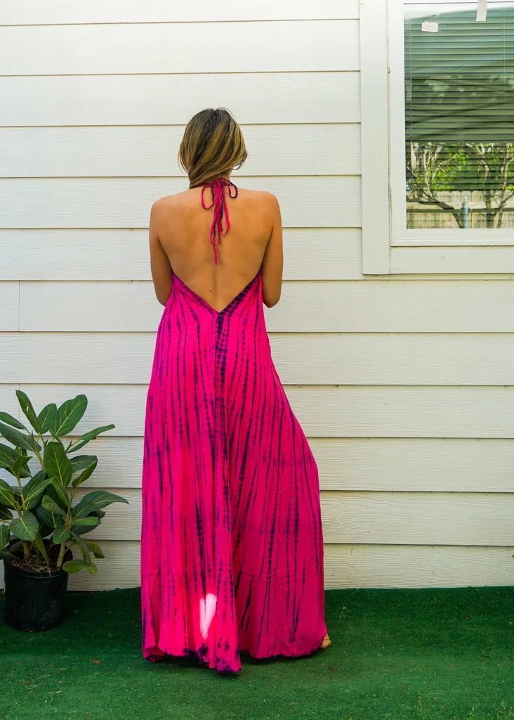 D9711- Shibori Hand Dyed Goddess Boho Maxi Dress