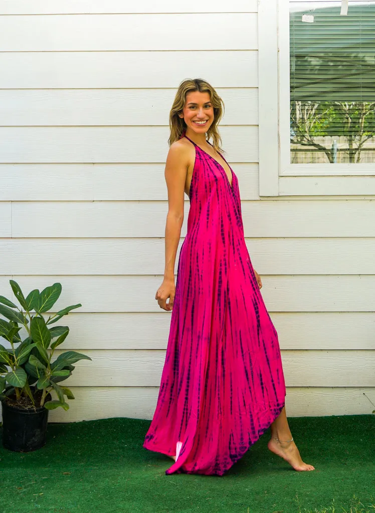 D9711- Shibori Hand Dyed Goddess Boho Maxi Dress