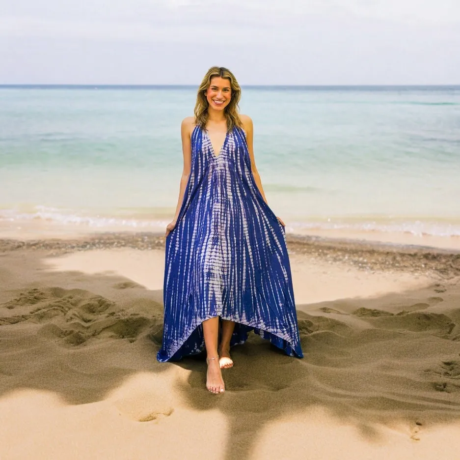 D9717- Shibori Hand Dyed Goddess Boho Maxi Dress