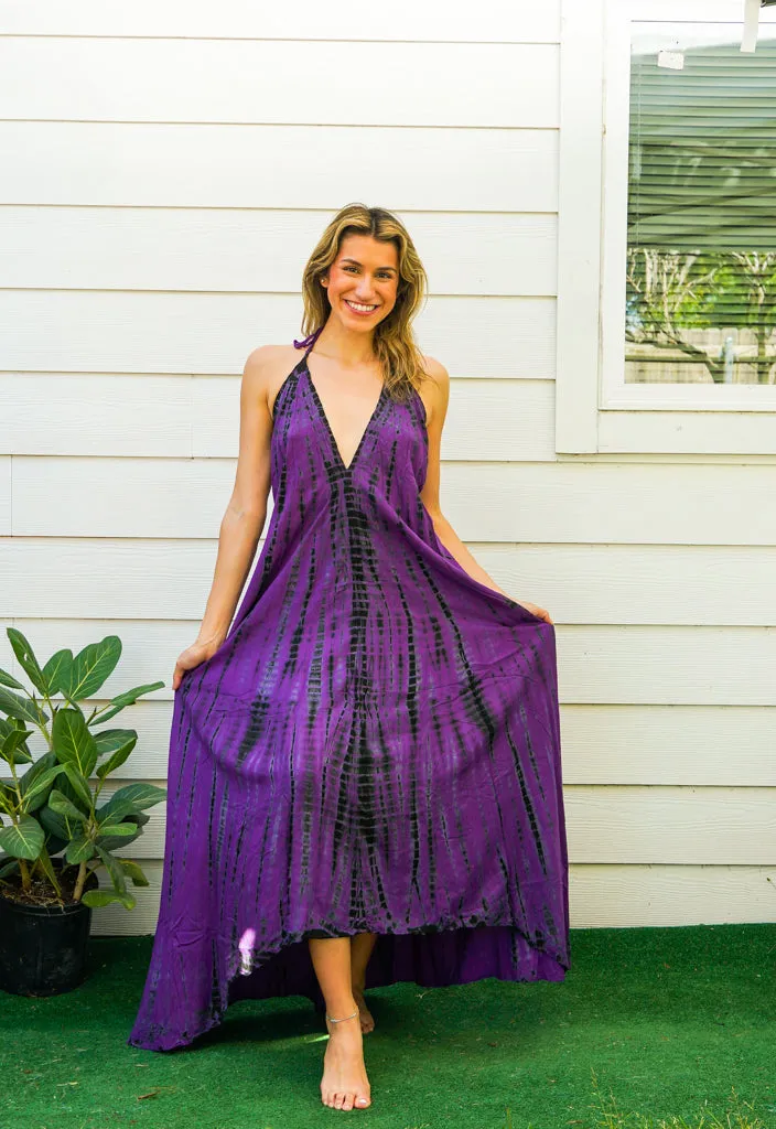 D9736- Shibori Hand Dyed Goddess Boho Maxi Dress