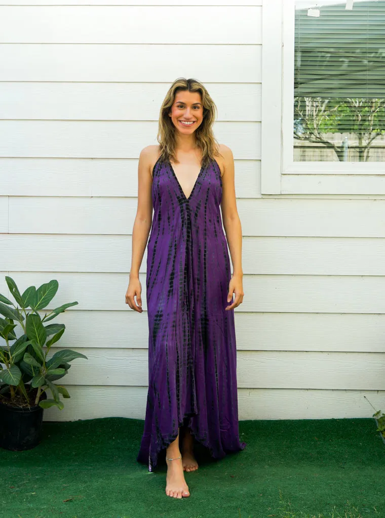 D9736- Shibori Hand Dyed Goddess Boho Maxi Dress