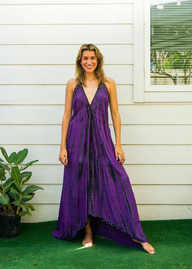 D9736- Shibori Hand Dyed Goddess Boho Maxi Dress