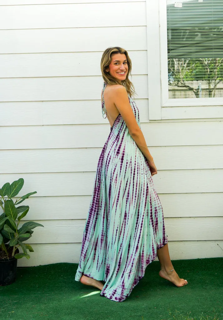 D9750- Shibori Hand Dyed Goddess Boho Maxi Dress