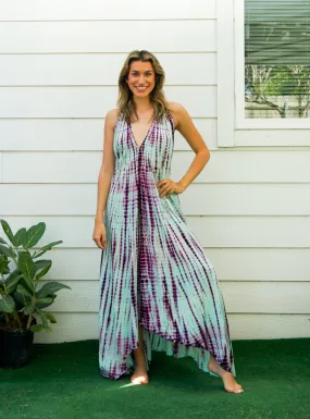 D9750- Shibori Hand Dyed Goddess Boho Maxi Dress