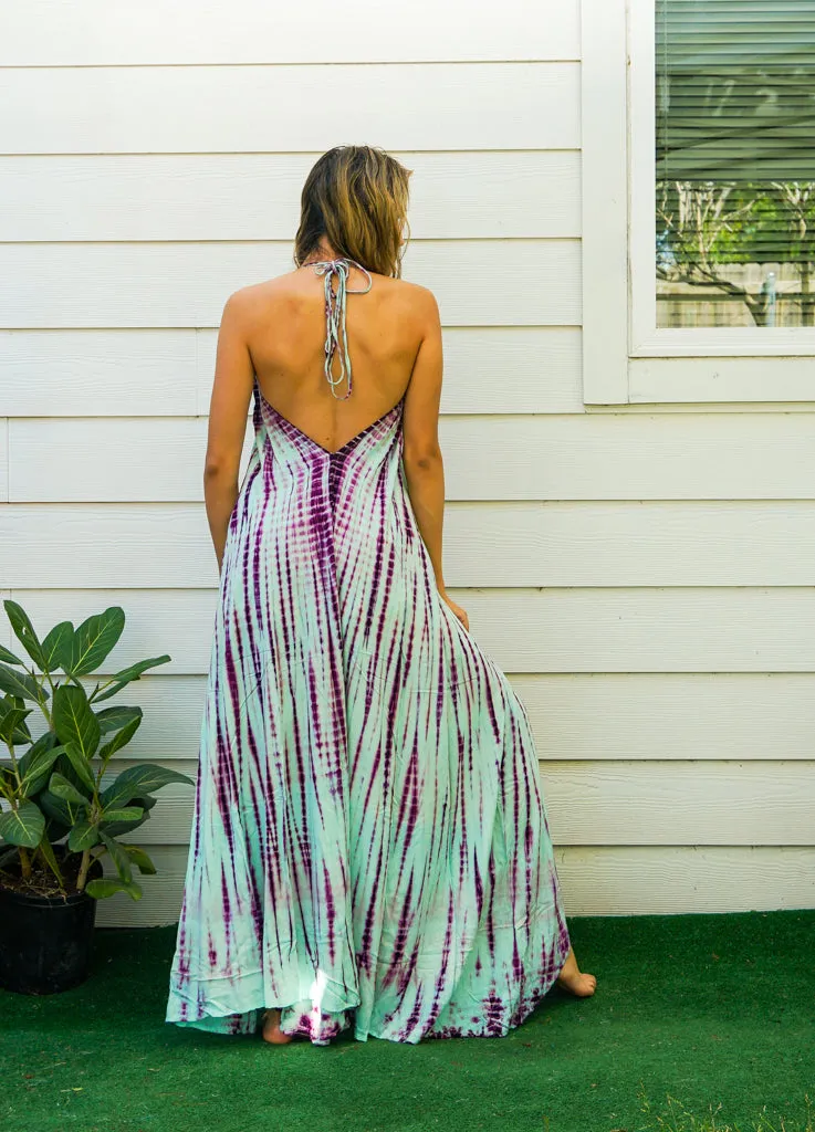 D9750- Shibori Hand Dyed Goddess Boho Maxi Dress