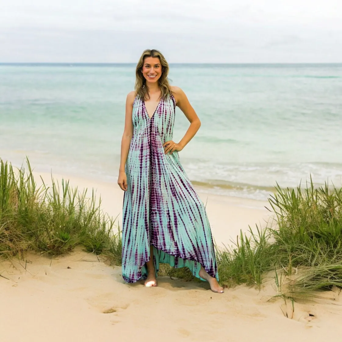 D9750- Shibori Hand Dyed Goddess Boho Maxi Dress