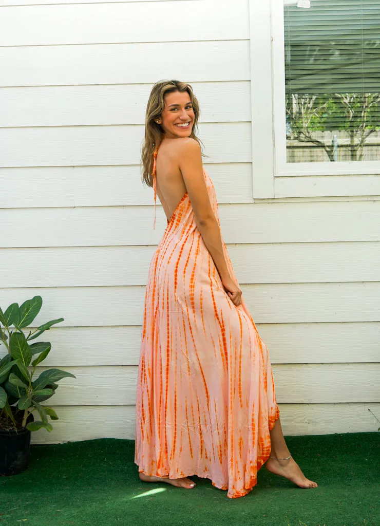 D9757- Shibori Hand Dyed Goddess Boho Maxi Dress