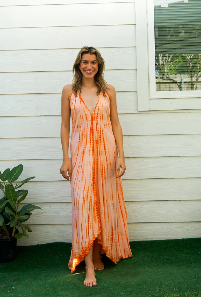 D9757- Shibori Hand Dyed Goddess Boho Maxi Dress