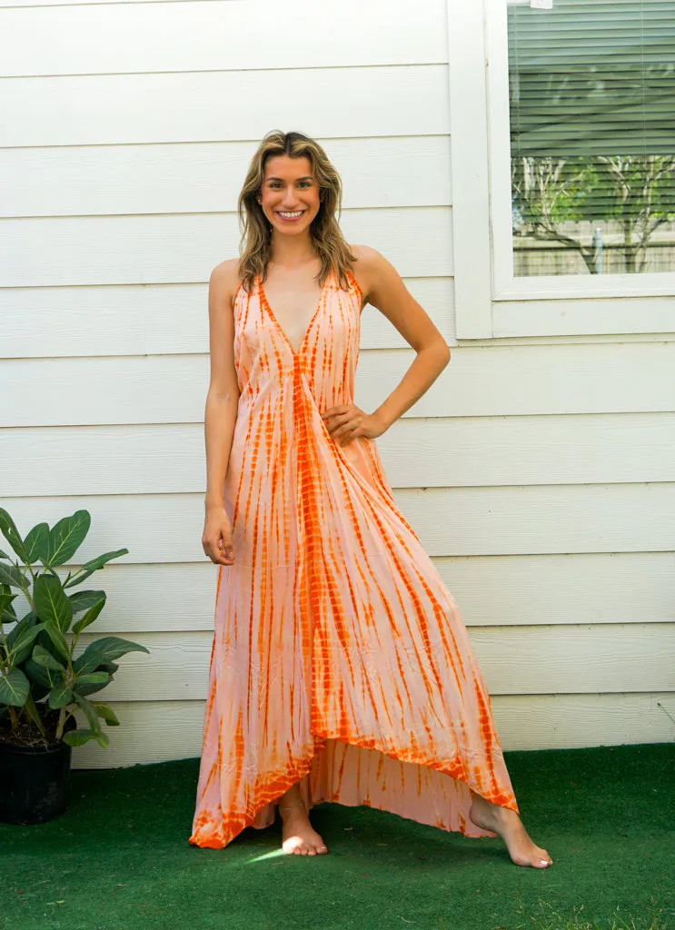 D9757- Shibori Hand Dyed Goddess Boho Maxi Dress