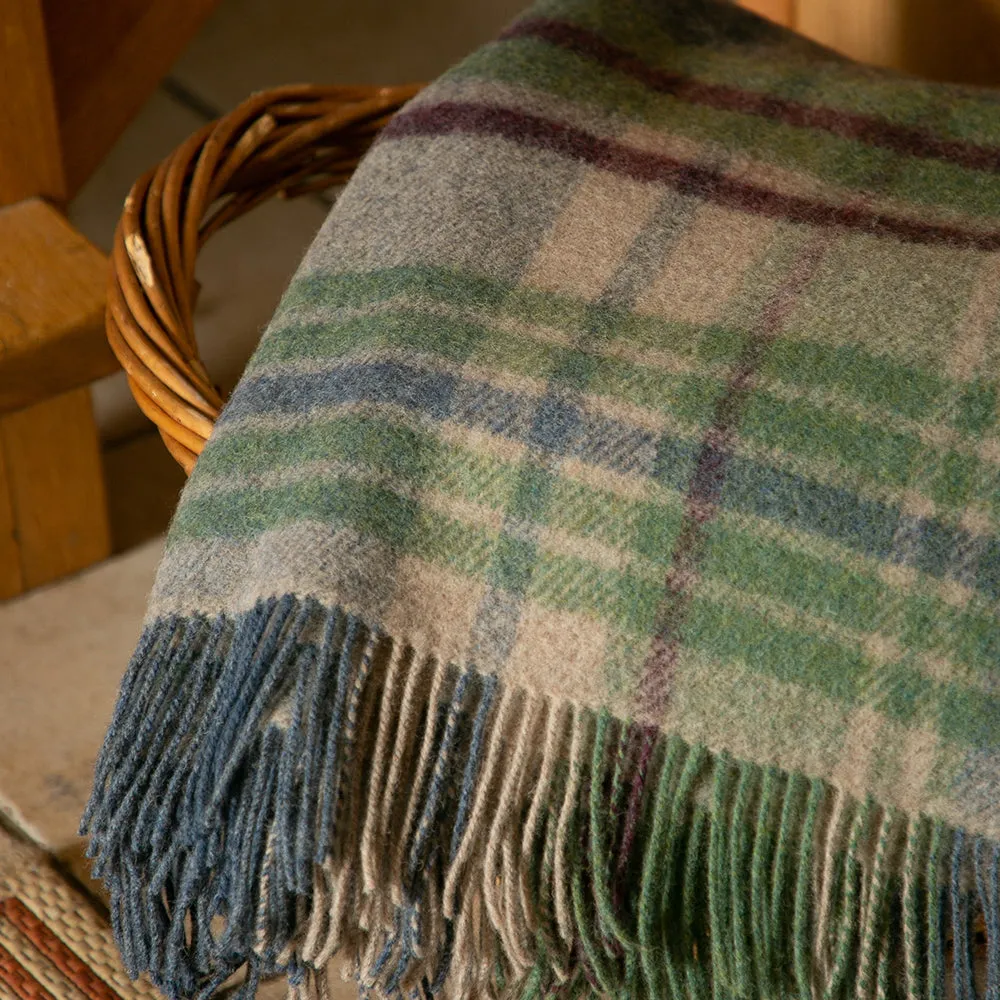 Denim and Green Check Large Wool Blanket