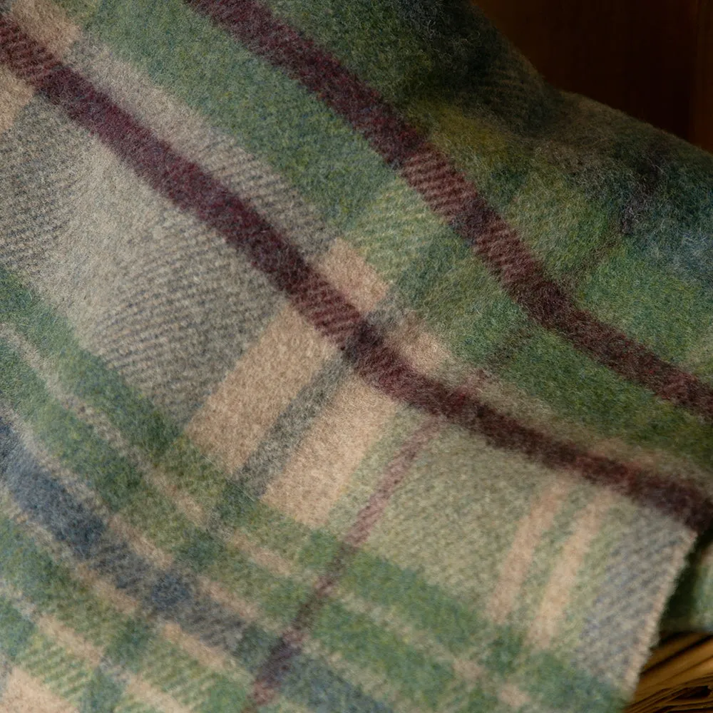 Denim and Green Check Large Wool Blanket