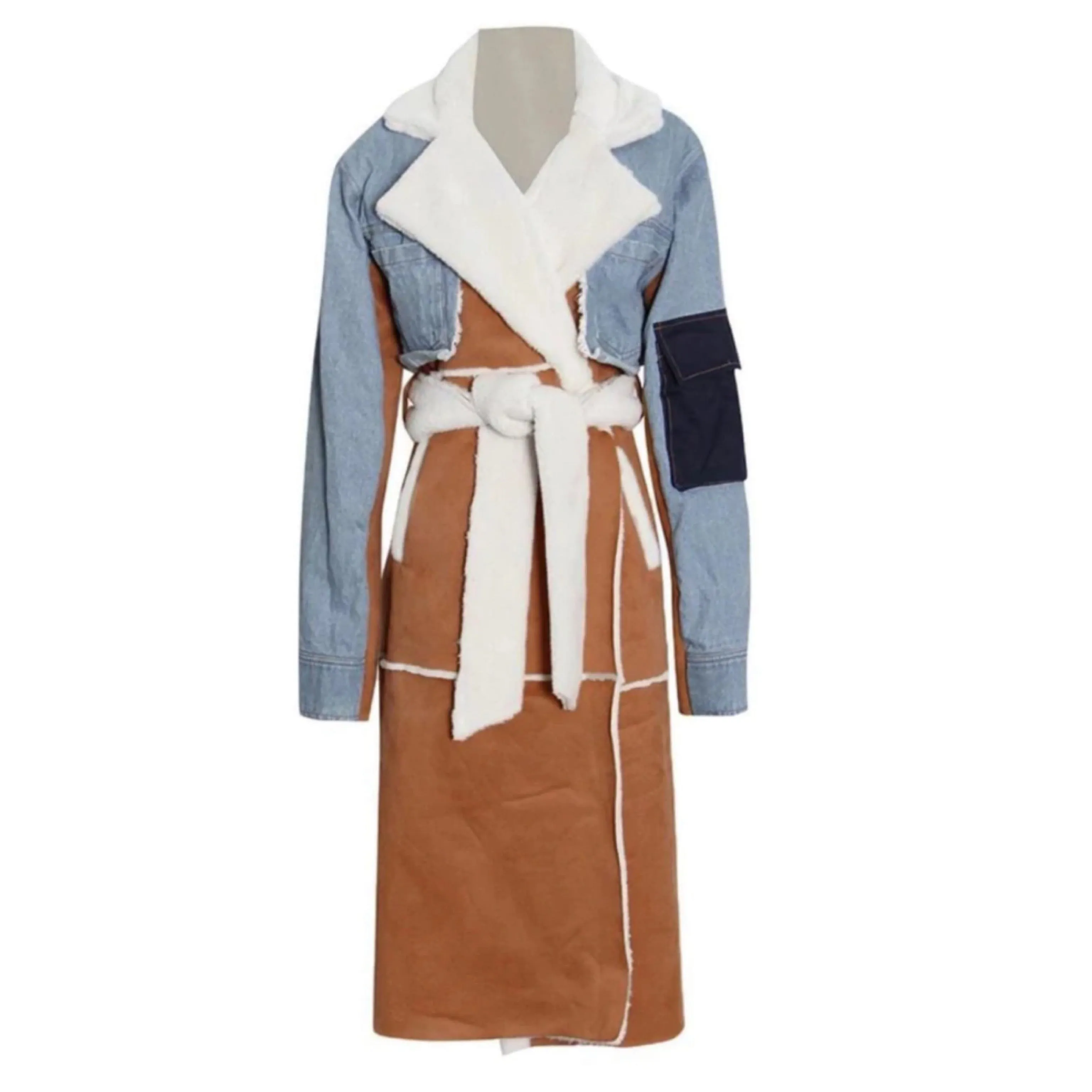 Denim Shearling Trench Coat (see other colors)