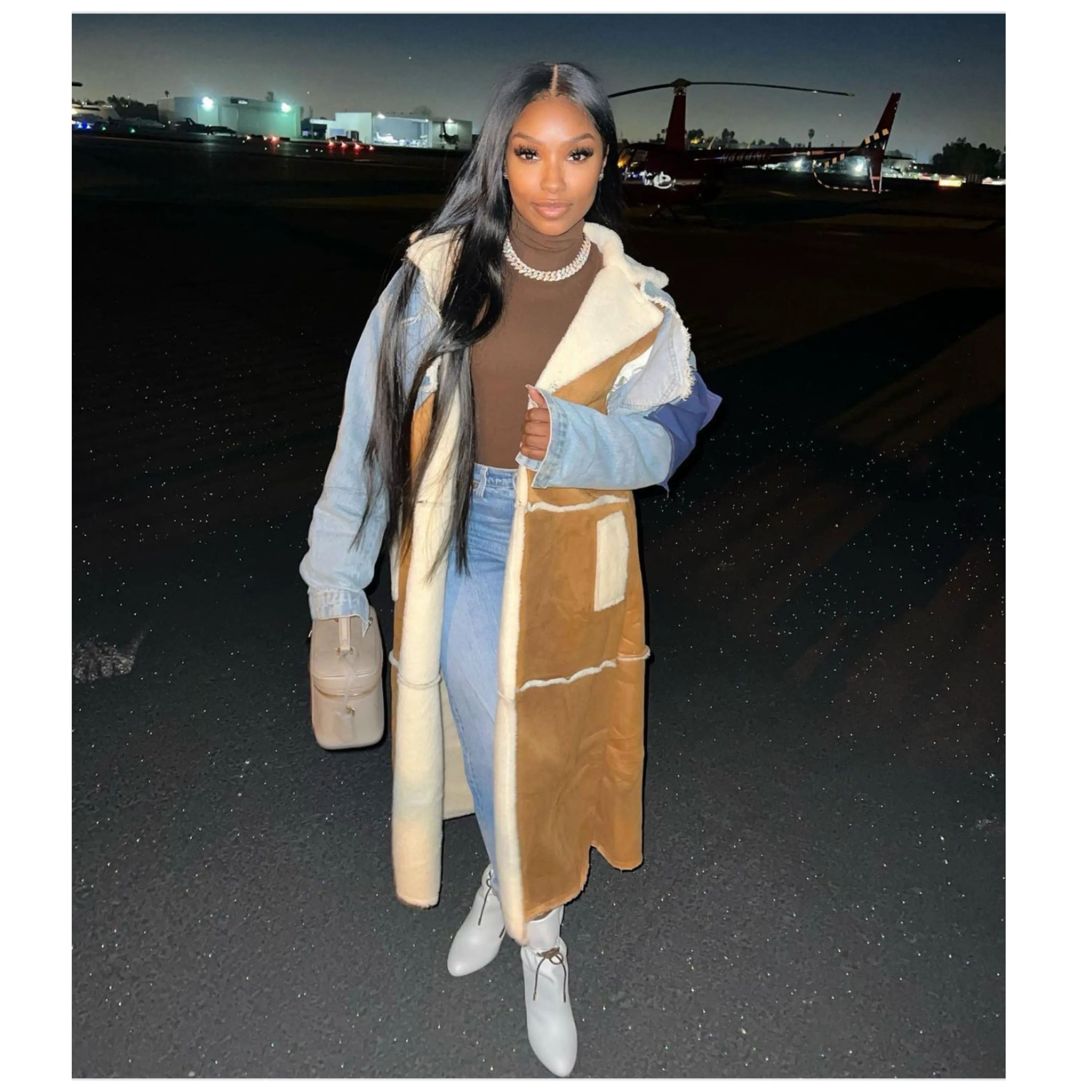 Denim Shearling Trench Coat (see other colors)