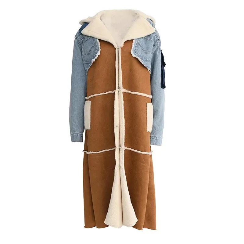 Denim Shearling Trench Coat (see other colors)