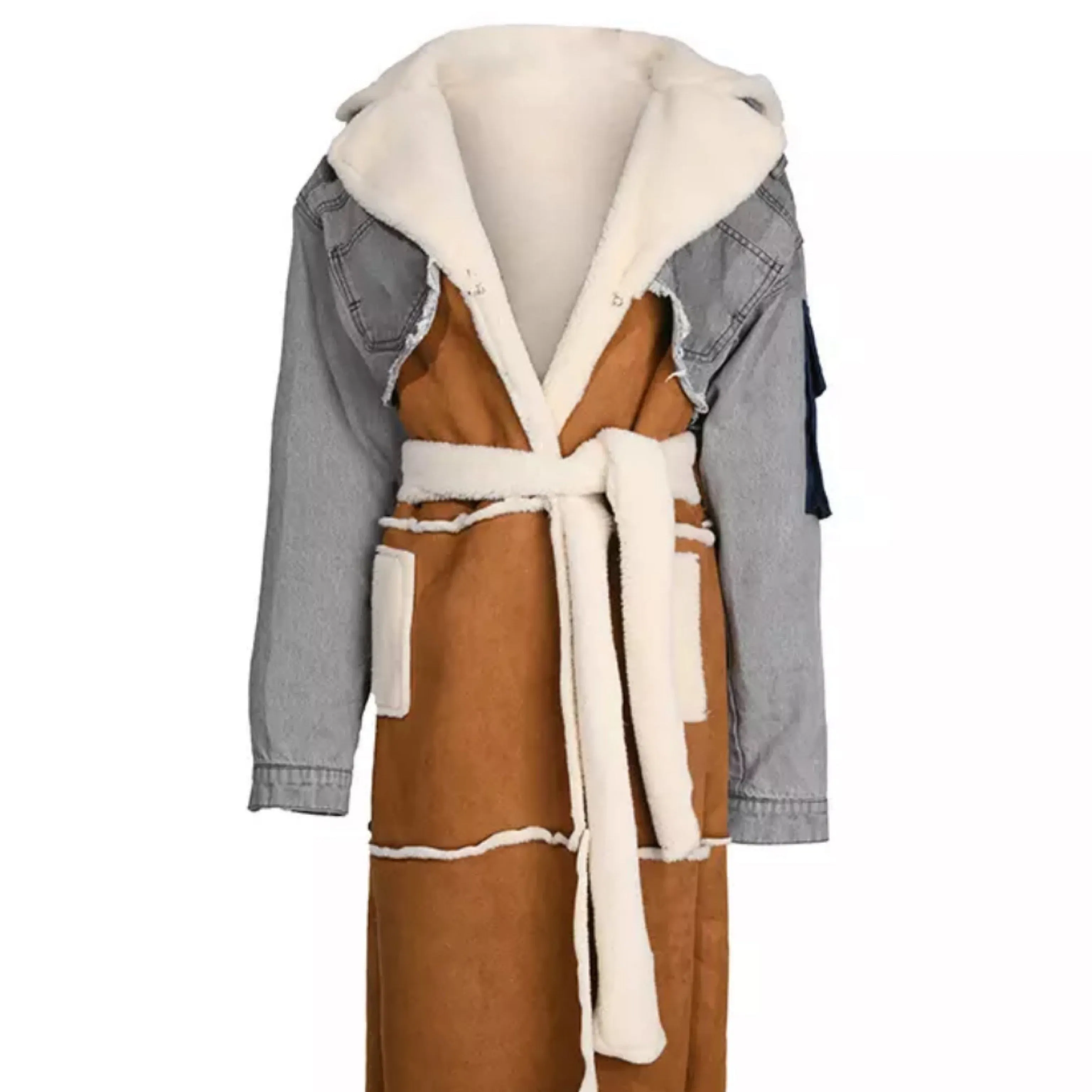 Denim Shearling Trench Coat (see other colors)